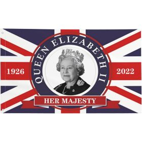 5ft X 3ft Queen Platinum Jubilee 2022 UK Union Jack Flag, in Memoriam Her Majesty Queen Elizabeth II Flag Mourning Queen Flag Banner, Polyester with E