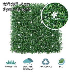 6 Pcs 20"x20"Artificial Greenery Grass Wall Panel,Faux Boxwood Hedge Panel with Flowers Decor