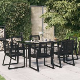 7 Piece Patio Dining Set Black PVC Rattan