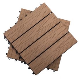 12" x 12" Interlocking Deck Tiles, Pack of 11 Outdoor Flooring Patio Tiles-Teak-AS