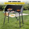 VEVOR Carbon Steel Camp Cooking Table 30 x 16 Inch with Three-Sided Windscreen and Legs for Outdoor Food Preparation and Dutch Oven