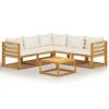 6 Piece Patio Lounge Set with Cushion Cream Solid Acacia Wood