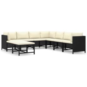 9 Piece Patio Lounge Set with Cushions Poly Rattan Black