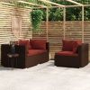 3 Piece Patio Lounge Set with Cushions Brown Poly Rattan