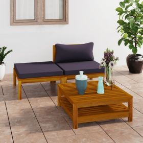 3 Piece Patio Lounge Set with Dark Gray Cushions Acacia Wood