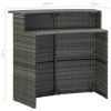 3 Piece Patio Bar Set with Cushions Poly Rattan Gray