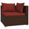 3 Piece Patio Lounge Set with Cushions Brown Poly Rattan