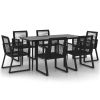 7 Piece Patio Dining Set Black PVC Rattan