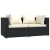 3 Piece Patio Lounge Set with Cushions Black Poly Rattan