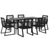 7 Piece Patio Dining Set Black PVC Rattan