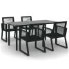 5 Piece Patio Dining Set Black PVC Rattan