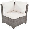 6-Piece Outdoor Sofa Set; PE Wicker Rattan Sofa with 2 Corner Chairs; 2 Single Chairs; 1 Ottoman and 1 Storage Table; All-weather Conversational Furni