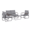 Outdoor Deep Seating Conversation Sofa Set, 4-Pieces Patio Metal Furniture with Light Gray Cushions