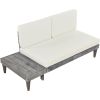 Outdoor 3-Piece Patio Furniture Set Solid Wood Sectional Sofa Set with Coffee Table Conversation Set with Side Table and Cushions; Grey+Beige