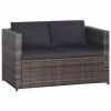 3 Piece Bistro Set Poly with Cushions Rattan Gray