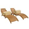 TOPMAX Outdoor Patio Wood Portable Extended Chaise Lounge Set with Foldable Tea Table for Balcony, Poolside, Garden, Brown