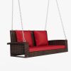 GO 2-Person Wicker Hanging Porch Swing with Chains, Cushion, Pillow, Rattan Swing Bench for Garden, Backyard, Pond. (Brown Wicker, Red Cushion)