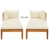 Sun Lounger with 1 Armrest Cream White Solid Acacia Wood