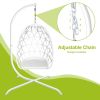 Swing Egg Chair with Stand Indoor Outdoor Wicker Rattan Patio Basket Hanging Chair with C Type bracket ; with cushion and pillow; WHITE)(Banned from s