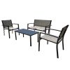 4 Pieces Patio Furniture Set Outdoor Garden Patio Conversation Sets Poolside Lawn Chairs with Glass Coffee Table Porch Furniture