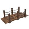 Wooden Garden Bridge Arc Stained Finish Walkway with Metal Chain Railings