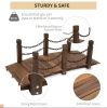 Wooden Garden Bridge Arc Stained Finish Walkway with Metal Chain Railings