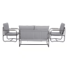 Outdoor Deep Seating Conversation Sofa Set, 4-Pieces Patio Metal Furniture with Light Gray Cushions