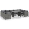 10 Piece Patio Lounge Set with Cushions Poly Rattan Gray