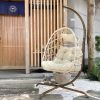 Swing Egg Chair with Stand Indoor Outdoor; UV Resistant Cushion Hanging Chair; Anti-Rust Foldable Aluminum Frame Hammock Chair; 350lbs Capacity Hangin