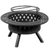 38in Metal Fire Pit with Cooking Grates Black