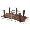 Wooden Garden Bridge Arc Stained Finish Walkway with Metal Chain Railings