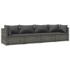 Patio Furniture Set 4 Piece with Cushions Poly Rattan Gray