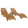 TOPMAX Outdoor Patio Wood Portable Extended Chaise Lounge Set with Foldable Tea Table for Balcony, Poolside, Garden, Brown