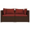 3 Piece Patio Lounge Set with Cushions Brown Poly Rattan