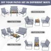 4 Pieces of Metal Patio Furniture Chat Set with Tempered Glass Coffee Table