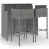 3 Piece Patio Bar Set with Cushions Poly Rattan Gray