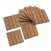 12" x 12" Interlocking Deck Tiles, Pack of 11 Outdoor Flooring Patio Tiles-Teak-AS