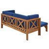 Outdoor Patio Extendable Wooden Sofa Set Sectional Furniture Set with Thick Cushions for Balcony; Backyard; Poolside; Brown Finish+Blue Cushion