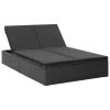 Double Sun Lounger with Cushion Poly Rattan Black