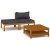 3 Piece Patio Lounge Set with Dark Gray Cushions Acacia Wood