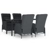 5 Piece Patio Dining Set Dark Gray Poly Rattan