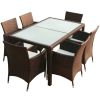 7 Piece Patio Dining Set with Cushions Poly Rattan Brown