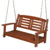 112*53*52cm 500lbs With Chain Double Wooden Swing Reddish Brown