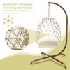 Swing Egg Chair with Stand Indoor Outdoor; UV Resistant Cushion Hanging Chair; Anti-Rust Foldable Aluminum Frame Hammock Chair; 350lbs Capacity Hangin