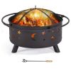 Fireplace with Spark Screen, Poker for Bonfire Patio Backyard Garden Picnic Fire Pit 30in Fire Pits for Outside Wood Burning Outdoor