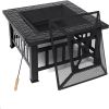 Fire Pit 32'' Wood Burning Firepit Metal Square Outdoor Fire Tables SteelFire Pit Bowl with Spark Screen Cover, Poker Log Grate for Patio Bonfire Camp