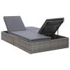 Double Sun Lounger with Cushion Poly Rattan Gray