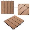 12" x 12" Interlocking Deck Tiles, Pack of 11 Outdoor Flooring Patio Tiles-Teak-AS