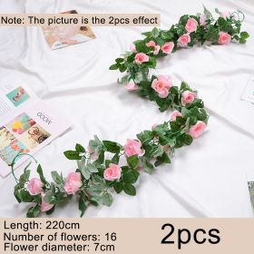 2pcs Fake Rose Vine Flowers Garland Plant Artificial Flower Wall Hanging Flower Rattan Fake Plant Leaf Wedding Home Garden Decor (Color: Pink, Ships From: CN)