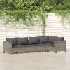 5 Piece Patio Lounge Set with Cushions Gray Poly Rattan